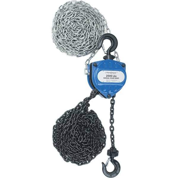 Value Collection - 2,000 Lb Lifting Capacity, 20' Lift Height, Hand Hoist - Made from Chain, 36' Overhaul to Lift 1', 79 Lb Avg Pull to Lift Rated Load, 1 Chain - Eagle Tool & Supply