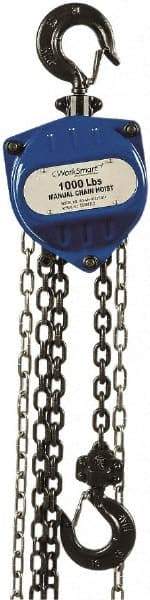 Value Collection - 1,000 Lb Lifting Capacity, 15' Lift Height, Hand Hoist - Made from Chain, 31' Overhaul to Lift 1', 48 Lb Avg Pull to Lift Rated Load, 1 Chain - Eagle Tool & Supply
