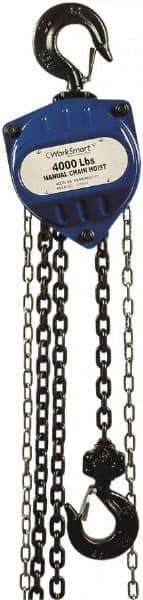 Value Collection - 4,000 Lb Lifting Capacity, 20' Lift Height, Hand Hoist - Made from Chain, 68' Overhaul to Lift 1', 90 Lb Avg Pull to Lift Rated Load, 1 Chain - Eagle Tool & Supply