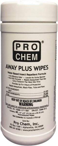 Pro Chem - 40 Count 25% DEET Towelette - For Mosquitos, Chiggers, Gnats, Stable Flies, Fleas, Ticks, Black Flies, Sand Flies - Eagle Tool & Supply