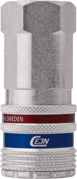 CEJN - 1/2 Female NPT European High Flow Pneumatic Hose Safety Coupler - Steel/Brass, 3/8" Body Diam - Eagle Tool & Supply