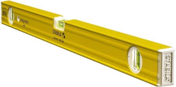 Stabila - 24" Long 3 Vial Box Beam Level - Aluminum, Yellow, 2 Plumb & 1 Level Vials - Eagle Tool & Supply