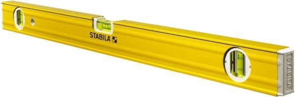 Stabila - 24" Long 3 Vial Box Beam Level - Aluminum, Yellow, 2 Plumb & 1 Level Vials - Eagle Tool & Supply