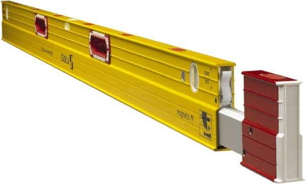 Stabila - Magnetic 84 to 144" Long 3 Vial Expandable Level - Aluminum, Yellow, 2 Plumb & 1 Level Vials - Eagle Tool & Supply