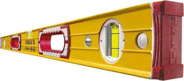 Stabila - Magnetic 48" Long 3 Vial Box Beam Level - Aluminum, Yellow, 2 Plumb & 1 Level Vials - Eagle Tool & Supply