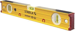 Stabila - Magnetic 16" Long 3 Vial Box Beam Level - Aluminum, Yellow, 2 Plumb & 1 Level Vials - Eagle Tool & Supply