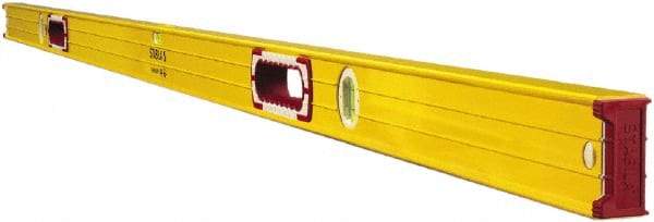 Stabila - 59" Long 3 Vial Box Beam Level - Aluminum, Yellow, 2 Plumb & 1 Level Vials - Eagle Tool & Supply