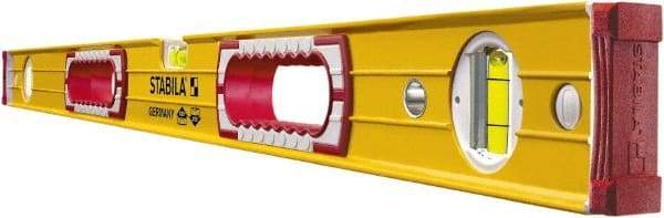 Stabila - 48" Long 3 Vial Box Beam Level - Aluminum, Yellow, 2 Plumb & 1 Level Vials - Eagle Tool & Supply