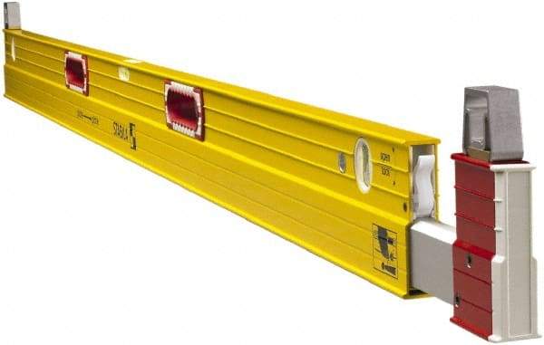 Stabila - 72 to 120" Long 3 Vial Expandable Level - Aluminum, Yellow, 2 Plumb & 1 Level Vials - Eagle Tool & Supply