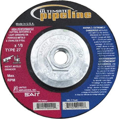 Sait - 6" Wheel Diam, 1/8" Wheel Thickness, Type 27 Depressed Center Wheel - Extra Coarse Grade, Zirconia Alumina, T Hardness, 10,200 Max RPM - Eagle Tool & Supply