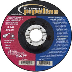 Sait - 6" Wheel Diam, 1/8" Wheel Thickness, 7/8" Arbor Hole, Type 27 Depressed Center Wheel - Extra Coarse Grade, Zirconia Alumina, T Hardness, 10,200 Max RPM - Eagle Tool & Supply