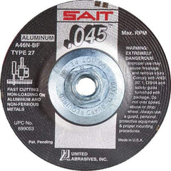 Sait - 46 Grit, 5" Wheel Diam, Type 27 Depressed Center Wheel - Extra Coarse Grade, Aluminum Oxide, N Hardness, 12,200 Max RPM - Eagle Tool & Supply