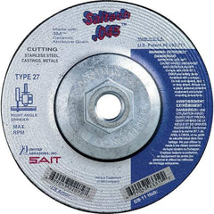 Sait - 5" Wheel Diam, Type 27 Depressed Center Wheel - Extra Coarse Grade, Ceramic, S Hardness, 12,200 Max RPM - Eagle Tool & Supply