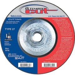 Sait - 4-1/2" Wheel Diam, Type 27 Depressed Center Wheel - Extra Coarse Grade, Zirconia Alumina, S Hardness, 13,300 Max RPM - Eagle Tool & Supply