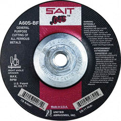 Sait - 60 Grit, 4-1/2" Wheel Diam, Type 27 Depressed Center Wheel - Extra Coarse Grade, Aluminum Oxide, S Hardness, 13,300 Max RPM - Eagle Tool & Supply