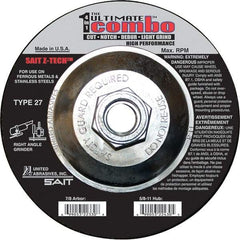 Sait - 4-1/2" Wheel Diam, Type 27 Depressed Center Wheel - Extra Coarse Grade, Zirconia Alumina, S Hardness, 13,300 Max RPM - Eagle Tool & Supply