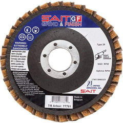 Sait - 60 Grit, 4-1/2" Disc Diam, 7/8" Center Hole, Type 29 Aluminum Oxide Flap Disc - 13,300 Max RPM, Fiberglass Backing, Arbor Attaching System, Coated & Non-Woven Combo - Eagle Tool & Supply