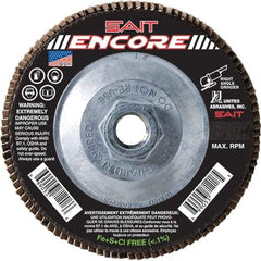 Sait - 60 Grit, 5" Disc Diam, 5/8-11 Center Hole, Type 27 Zirconia Alumina Flap Disc - 12,200 Max RPM, Fiberglass Backing, Arbor Attaching System, Coated - Eagle Tool & Supply