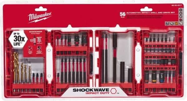 Milwaukee Tool - 56 Piece, Drill & Drive Set - 1/16 to 1/4" Hex, Multi-Purpose Tool Kit Kit, 1/4" Drive, Phillips, Torx, Magnetic Bit Holder, 1/4" Drive Bits Point - Eagle Tool & Supply