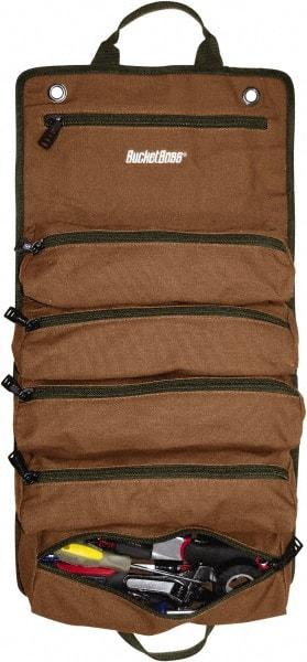 Bucket Boss - 6 Pocket Brown & Green Canvas Tool Roll - 4-1/2" Wide x 4-1/2" Deep x 26" High - Eagle Tool & Supply