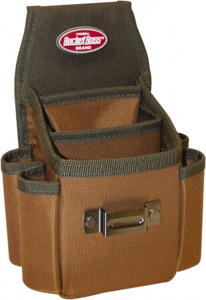 Bucket Boss - 3 Pocket Holster - Polyester, Brown & Green, 6-1/2" Wide x 9-1/2" High - Eagle Tool & Supply