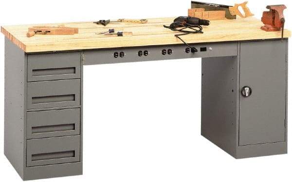 Tennsco - 72 Wide x 30" Deep x 33-1/2" High, Butcher Block Workbench - Fixed Legs, Medium Gray - Eagle Tool & Supply