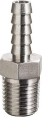 Made in USA - 1/2" Grade 316 Stainless Steel Pipe Hose Connector - Hose Barb x MNPT End Connections, 3,600 psi - Eagle Tool & Supply