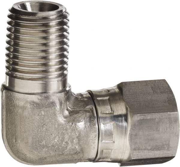 Made in USA - 1" Grade 316 Stainless Steel Pipe 90° Elbow - MNPT x NPSM Swivel End Connections, 2,000 psi - Eagle Tool & Supply