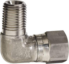 Made in USA - 1" Grade 316 Stainless Steel Pipe 90° Elbow - MNPT x NPSM Swivel End Connections, 2,000 psi - Eagle Tool & Supply