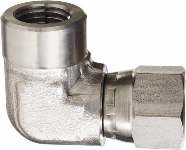 Made in USA - 1/2" Grade 316 Stainless Steel Pipe 90° Elbow - FNPT x NPSM Swivel End Connections, 3,500 psi - Eagle Tool & Supply