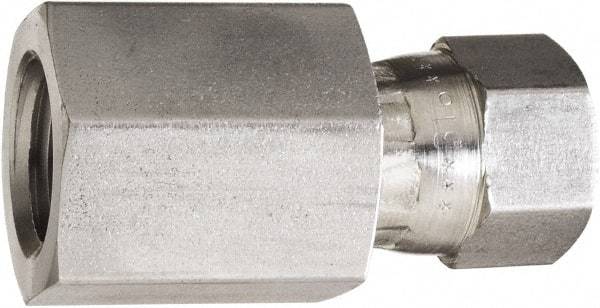 Made in USA - 5/8" Tube OD, 37° Stainless Steel Flared Tube Swivel Connector - 7/8-14 NPT, Female Flare x FNPT Ends - Eagle Tool & Supply