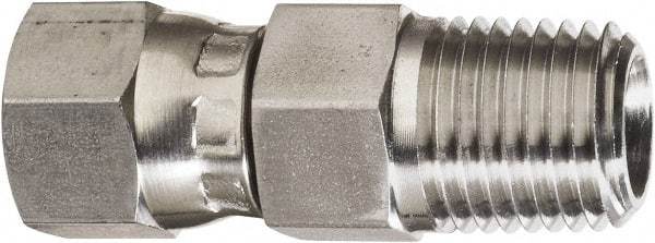Made in USA - 1" Tube OD, 37° Stainless Steel Flared Tube Swivel Connector - 1-5/16-12 NPT, Female Flare x MNPT Ends - Eagle Tool & Supply