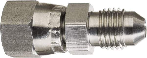 Made in USA - 1/4" Tube OD, 37° Stainless Steel Flared Tube Swivel Connector - 7/16-20 Female Flare x Male Flare Ends - Eagle Tool & Supply