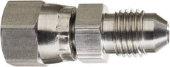Made in USA - 1" Tube OD, 37° Stainless Steel Flared Tube Swivel Connector - 1-5/16-12 Female Flare x Male Flare Ends - Eagle Tool & Supply
