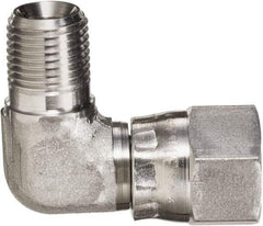 Made in USA - 5/8" Tube OD, 37° Stainless Steel Flared Tube Male Elbow - 7/8-14 NPT, Female Flare x MNPT Ends - Eagle Tool & Supply