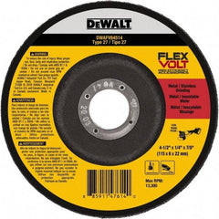 DeWALT - 4-1/2" Wheel Diam, 1/4" Wheel Thickness, 7/8" Arbor Hole, Type 27 Depressed Center Wheel - Fine/Coarse Grade, Ceramic, 13,300 Max RPM - Eagle Tool & Supply