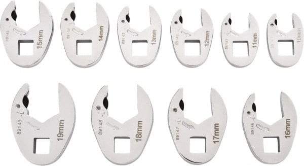 GearWrench - 10 Piece 3/8" Drive Open End Crowfoot Wrench Set - 10 to 19mm - Eagle Tool & Supply