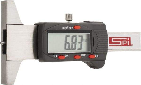 SPI - 0mm to 30mm Steel Electronic Depth Gage - 0.03mm Accuracy, 0.01mm Resolution, 60mm Base Length - Eagle Tool & Supply