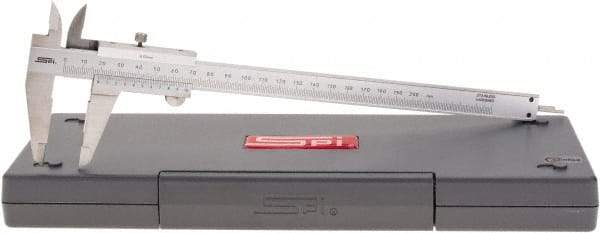 SPI - 0 to 200mm Stainless Steel Vernier Caliper - 0.02mm Graduation, 1.97" Jaw Depth, 0.03mm Accuracy, Includes NIST Traceability Certificate - Eagle Tool & Supply
