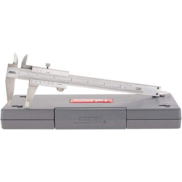 SPI - 0 to 6" Stainless Steel Vernier Caliper - 0.0010" Graduation, 40mm Jaw Depth, 0.001" Accuracy, Includes Depth Measurement Rod & Inside Diam Jaws, Includes NIST Traceability Certificate - Eagle Tool & Supply