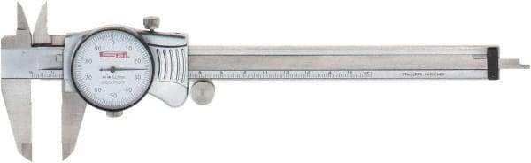 SPI - 0mm to 150mm Range, 0.01 mm Graduation, 1mm per Revolution, Dial Caliper - White Face, 40mm Jaw Length, Accurate to 0.02mm - Eagle Tool & Supply