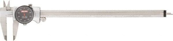 SPI - 0" to 12" Range, 0.001" Graduation, 0.1" per Revolution, Dial Caliper - Black Face, 2.51" Jaw Length, Accurate to 0.0015" - Eagle Tool & Supply