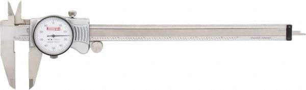 SPI - 0" to 8" Range, 0.001" Graduation, 0.1" per Revolution, Dial Caliper - White Face, 1.97" Jaw Length, Accurate to 0.0015" - Eagle Tool & Supply