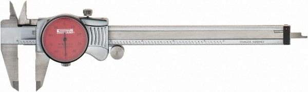 SPI - 0" to 6" Range, 0.001" Graduation, 0.1" per Revolution, Dial Caliper - Red Face, 1.57" Jaw Length, Accurate to 0.0010" - Eagle Tool & Supply