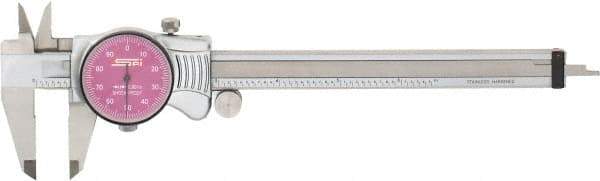 SPI - 0" to 6" Range, 0.001" Graduation, 0.1" per Revolution, Dial Caliper - Purple Face, 1.57" Jaw Length, Accurate to 0.0010" - Eagle Tool & Supply