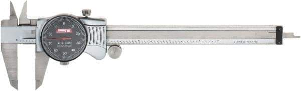 SPI - 0" to 6" Range, 0.001" Graduation, 0.1" per Revolution, Dial Caliper - Black Face, 1.57" Jaw Length, Accurate to 0.0010" - Eagle Tool & Supply