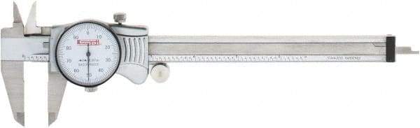 SPI - 0" to 6" Range, 0.001" Graduation, 0.1" per Revolution, Dial Caliper - White Face, 1.57" Jaw Length, Accurate to 0.0010" - Eagle Tool & Supply