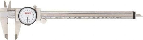 SPI - 0mm to 200mm Range, 0.02 mm Graduation, 2mm per Revolution, Dial Caliper - White Face, 50mm Jaw Length, Accurate to 0.03mm - Eagle Tool & Supply