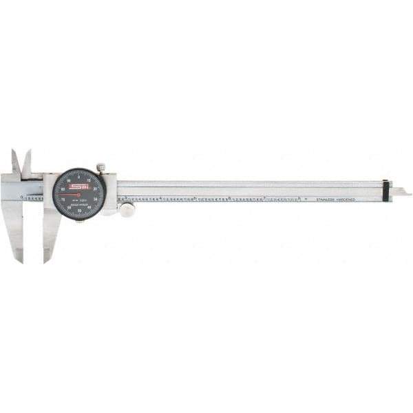SPI - 0" to 8" Range, 0.001" Graduation, 0.1" per Revolution, Dial Caliper - Black Face, 1.97" Jaw Length, Accurate to 0.0015" - Eagle Tool & Supply