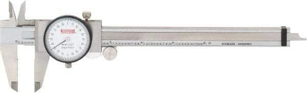 SPI - 0" to 6" Range, 0.001" Graduation, 0.2" per Revolution, Dial Caliper - White Face, 1.57" Jaw Length, Accurate to 0.0010" - Eagle Tool & Supply